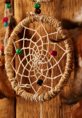 Natural large hemp dreamcatcher with beads