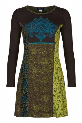 Lotus print long sleeve patchwork dress