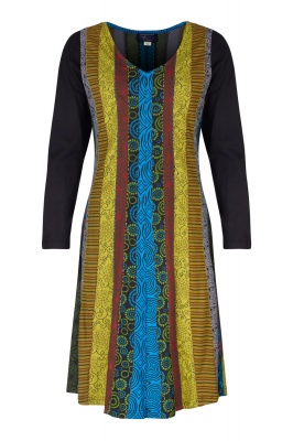 Patchwork flared dress with long sleeves - S/M only
