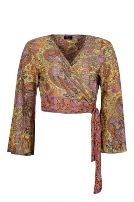 Bohemian style silky tie front top