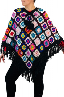 Handmade patchwork wool poncho