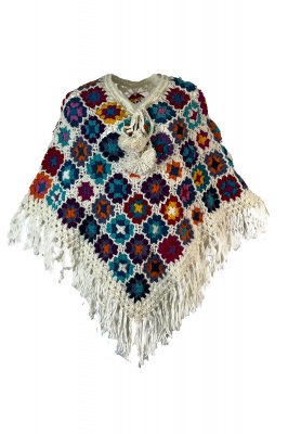 Handmade patchwork wool poncho