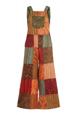 Wide leg patchwork dungarees