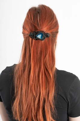 Artisan swirly hair clip with blue agate
