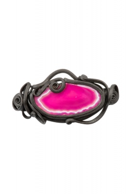 Artisan swirly hair clip with pink agate