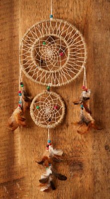 Natural large hemp dreamcatcher with beads