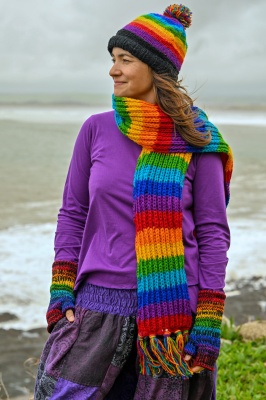 Rainbow wool hippie bobble hat