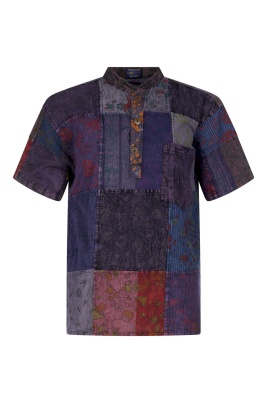 SHOPOHOLIC FASHION Camicie Nonno Hippie Patchwork Righe StoneWashed Da Uomo, (Marrone, M - Foto 9