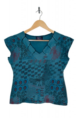 Revived short sleeve blue printed top
