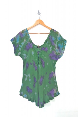 Revived embroidered tie dye short sleeve blouse