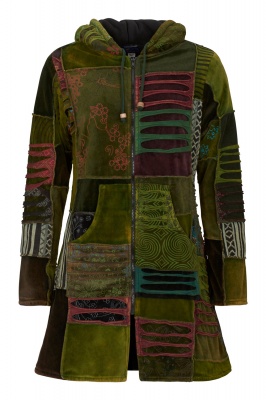 Long fleece lined velvet patchwork jacket