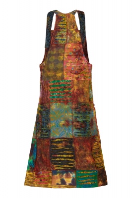 Long tie dye patchwork pinafore dress