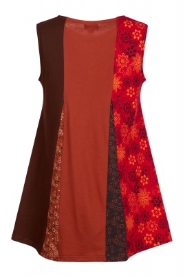 Patchwork flared sleeveless top with pockets