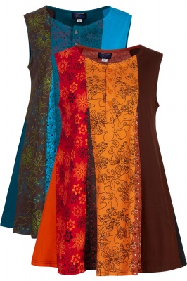 Patchwork flared sleeveless top with pockets