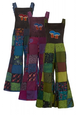 Flared patchwork dungarees