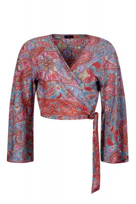 Bohemian style silky tie front top