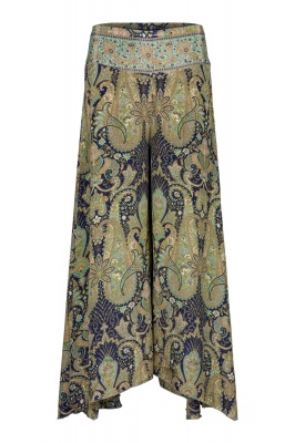 Boho style flared silky trousers