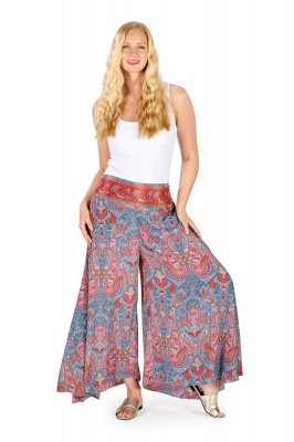 Boho style flared silky trousers
