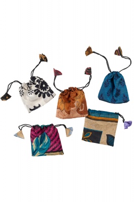 Recycled vintage silk jewellery bag - assortment of colours