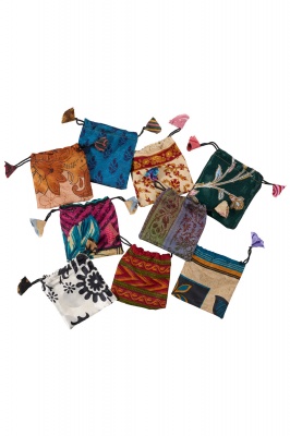 Recycled vintage silk jewellery bag - assortment of colours
