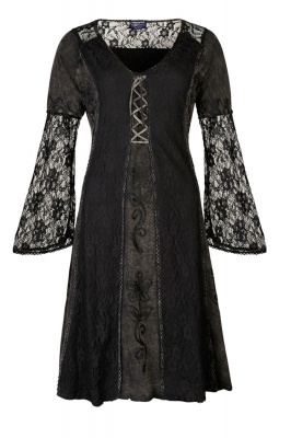 Lace and cotton dress with bell sleeves
