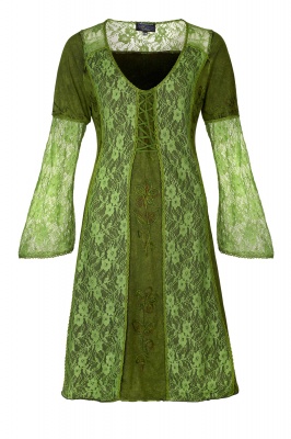 Lace and cotton dress with bell sleeves