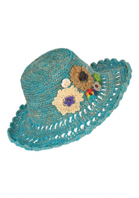 Hemp wire brim flower hat Turquoise