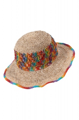Hemp wire brim hat with rainbow detail