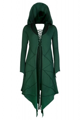 Revived green long hooded lace up top