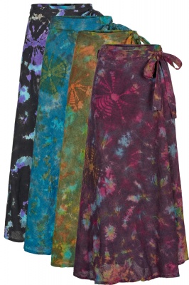 Long tie dye wraparound skirt - Black only