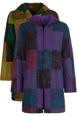 Fleece lined patchwork coat - Green S/M only