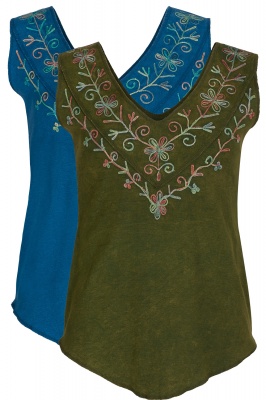 Embroidered sleeveless V-neck top