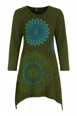 Stonewash mandala long sleeve dress - Green S/M only