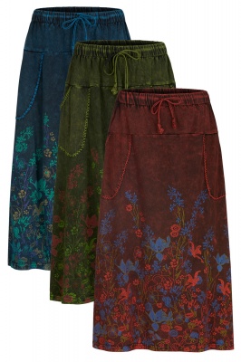 Floral print long skirt with pockets
