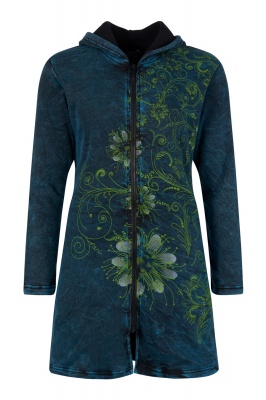Long fleece lined floral printed jacket