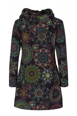 Cosmic mandala print fleece cotton hooded dress