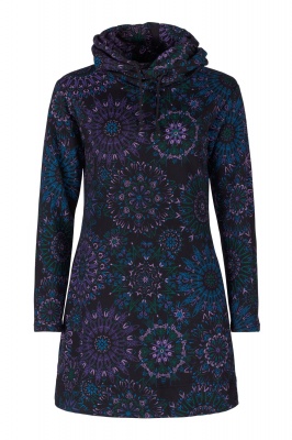 Cosmic mandala print fleece cotton hooded dress