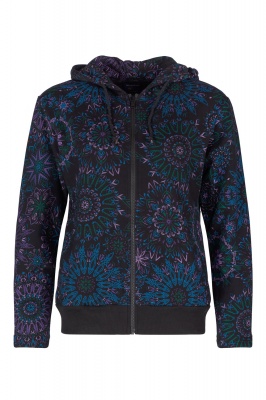 Cosmic mandala print fleece cotton hooded jacket