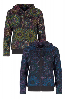 Cosmic mandala print fleece cotton hooded jacket