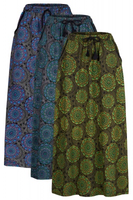 Mandala flower long skirt with pockets