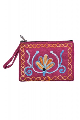 Suede purse with embroidery
