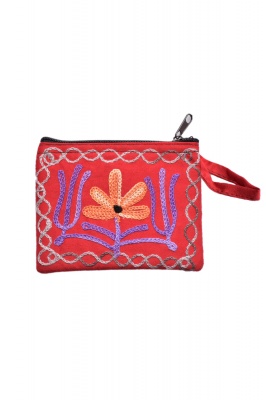 Small suede purse with embroidery