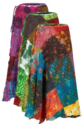 Tie dye patchwork wraparound skirt - Green colour only