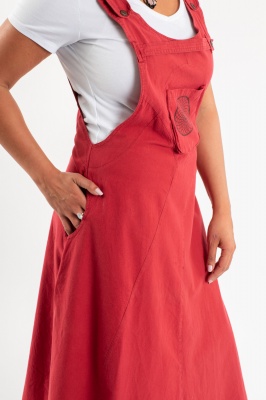 Long pinafore dress with pockets