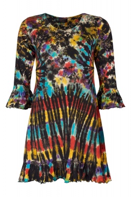 Tie dye frill trim short dress