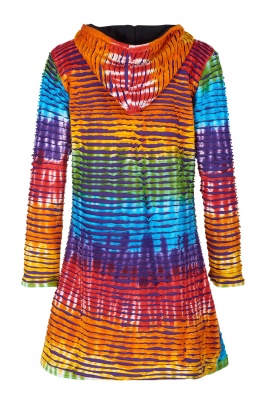 Rainbow fleece lined long hippie jacket