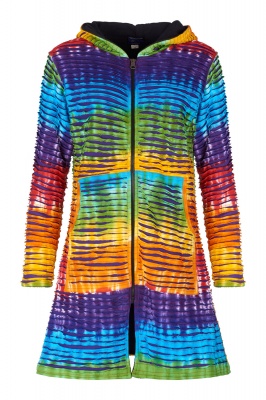 Rainbow fleece lined long hippie jacket