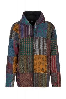 Fleece lined patchwork hooded jacket