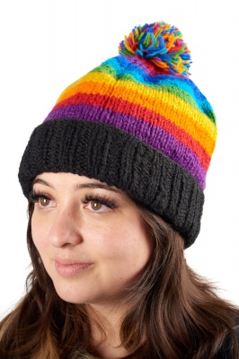 Rainbow wool hippie bobble hat