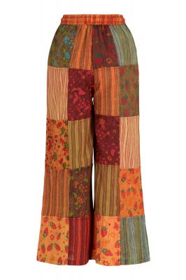 Wide leg mushroom patchwork trousers with pockets